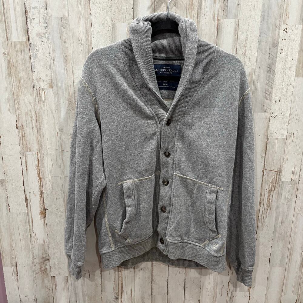 American Eagle Gray Shawl Neck Button Front Cardigan Men’s Size Medium